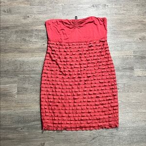 Strapless Red Ruffle Bodycon Dress